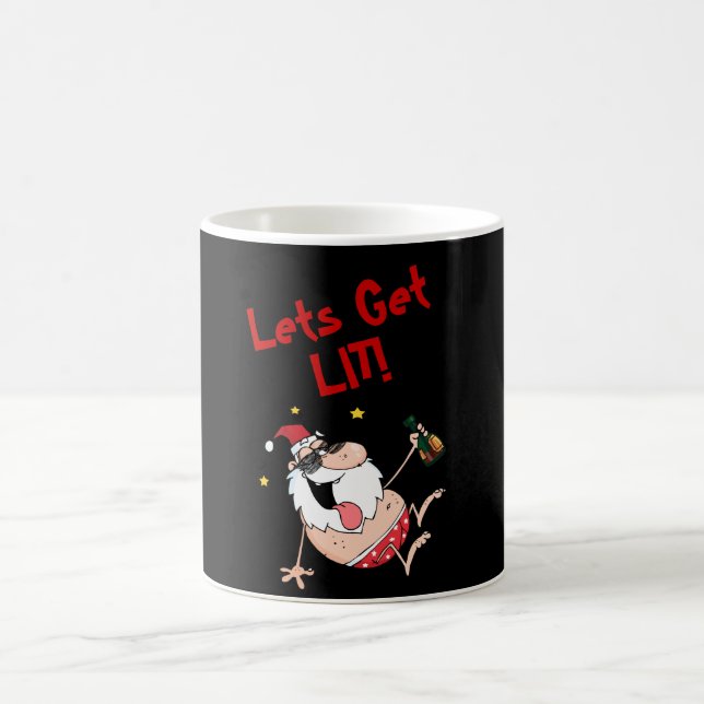 Funny  Lets Get LIT Drunk Santa Personalised Xmas Coffee Mug (Center)