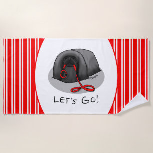 Funny Let's Go! for a Walk Pekingese Dog (black) Beach Towel