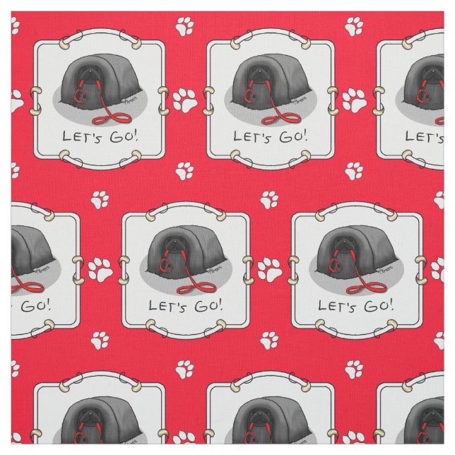 Funny Let's Go! for a Walk Pekingese Dog (black) Fabric (Swatch)