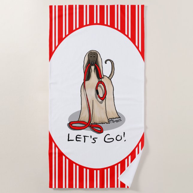 Funny Let's Go! Walk Afghan Hound (Cream) Beach Towel (Front)