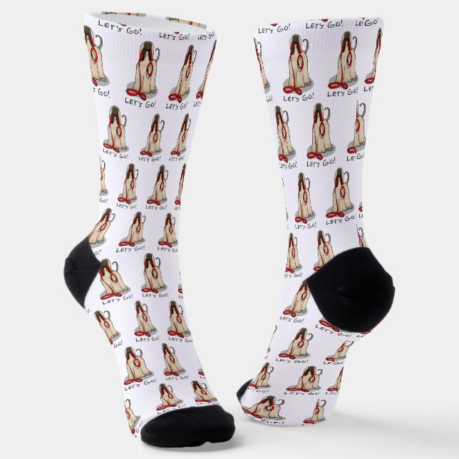 Funny Let's Go! Walk Afghan Hound (Cream) Socks (Angled)