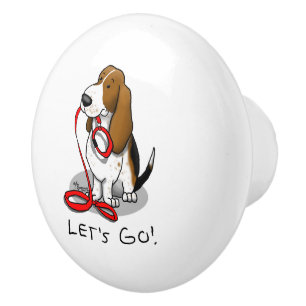 Funny Let's Go! Walk Basset Hound (tri-color 1) Ceramic Knob