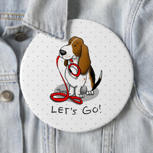 Funny Let's Go! Walk Basset Hound (tri-colour 1) 6 Cm Round Badge