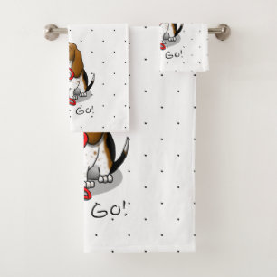 Funny Let's Go! Walk Basset Hound (tri-colour 1) Bath Towel Set
