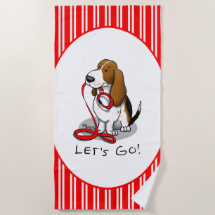 Funny Let's Go! Walk Basset Hound (tri-colour 1) Beach Towel