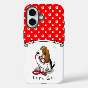 Funny Let's Go! Walk Basset Hound (tri-colour 1) iPhone 16 Case