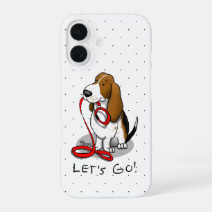 Funny Let's Go! Walk Basset Hound (tri-colour 1) iPhone 16 Case