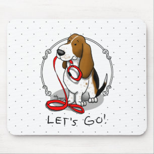 Funny Let's Go! Walk Basset Hound (tri-colour 1) Mouse Pad