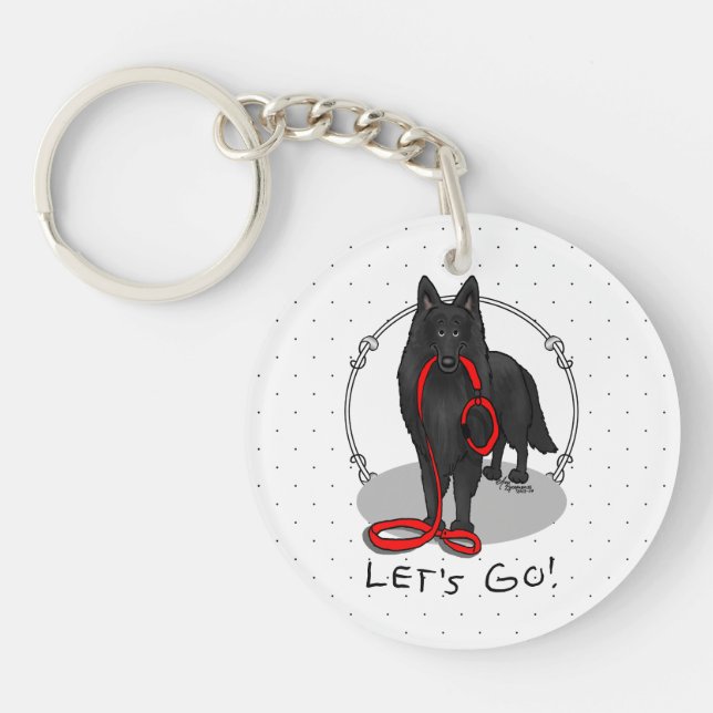 Funny Let's Go! Walk Belgian Sheepdog (black 1) Key Ring (Front)