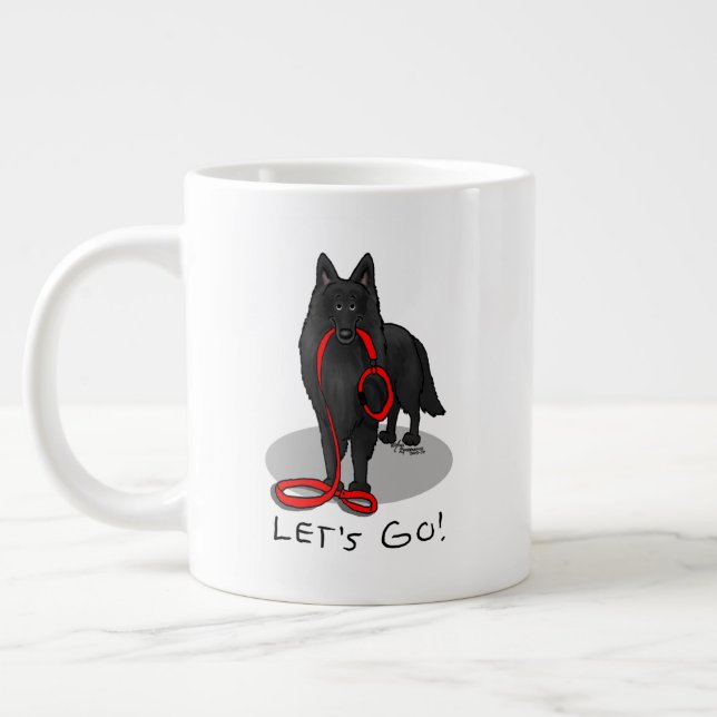 Funny Let's Go! Walk Belgian Sheepdog (black 1) Large Coffee Mug (Left)