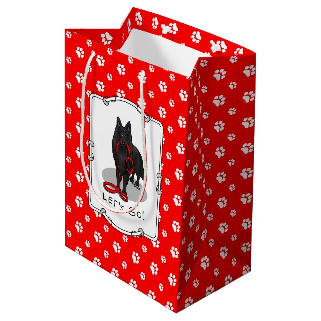 Funny Let's Go! Walk Belgian Sheepdog (black 1) Medium Gift Bag (Back Angled)