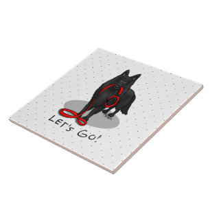 Funny Let's Go! Walk Belgian Sheepdog (black 1) Tile