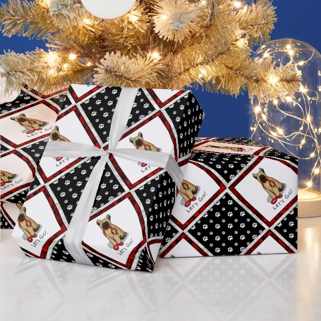 Funny Let's Go! Walk Briard (cr tawny black 1) Wrapping Paper (Holidays)