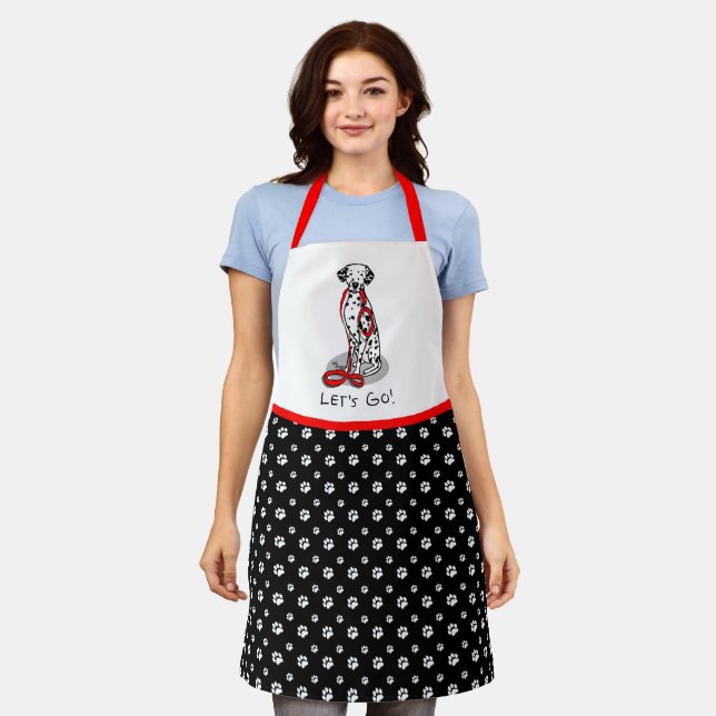 Funny Let's Go! Walk Dalmatian Dog (black 1) Apron (Worn)