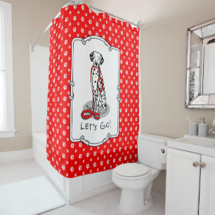 Funny Let's Go! Walk Dalmatian Dog (black 1) Shower Curtain