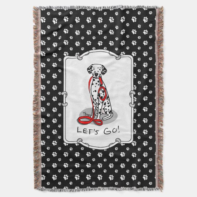 Funny Let's Go! Walk Dalmatian Dog (black 1) Throw Blanket (Front Vertical)