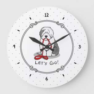 Funny Let's Go! Walk Old English Sheepdog (Gray 1) Large Clock
