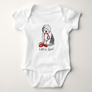 Funny Let's Go! Walk Old English Sheepdog (Grey 1) Baby Bodysuit