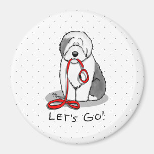 Funny Let's Go! Walk Old English Sheepdog (Grey 1) Magnet