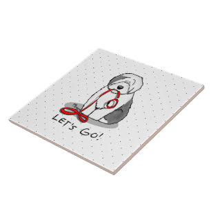 Funny Let's Go! Walk Old English Sheepdog (Grey 1) Tile
