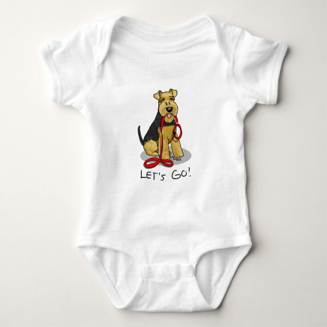 Funny Let's Go! Welsh Terrier Dog with Leash Baby Bodysuit (Front)
