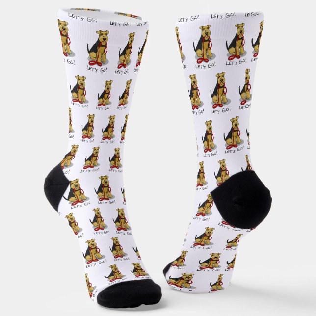 Funny Let's Go! Welsh Terrier Dog with Leash Socks (Angled)