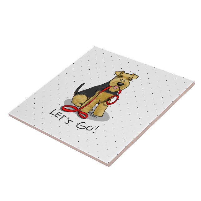 Funny Let's Go! Welsh Terrier Dog with Leash Tile (Side)