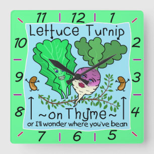 Funny Lettuce Turnip Thyme Vegetable Pun Cartoon Square Wall Clock