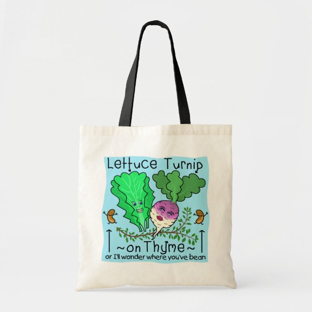 Funny Lettuce Turnip Thyme Vegetable Pun Cartoon Tote Bag (Front)