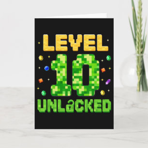 Funny Level 10 Unlocked 10th Birthday Gamer Pixel  Card