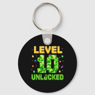 Funny Level 10 Unlocked 10th Birthday Gamer Pixel  Key Ring
