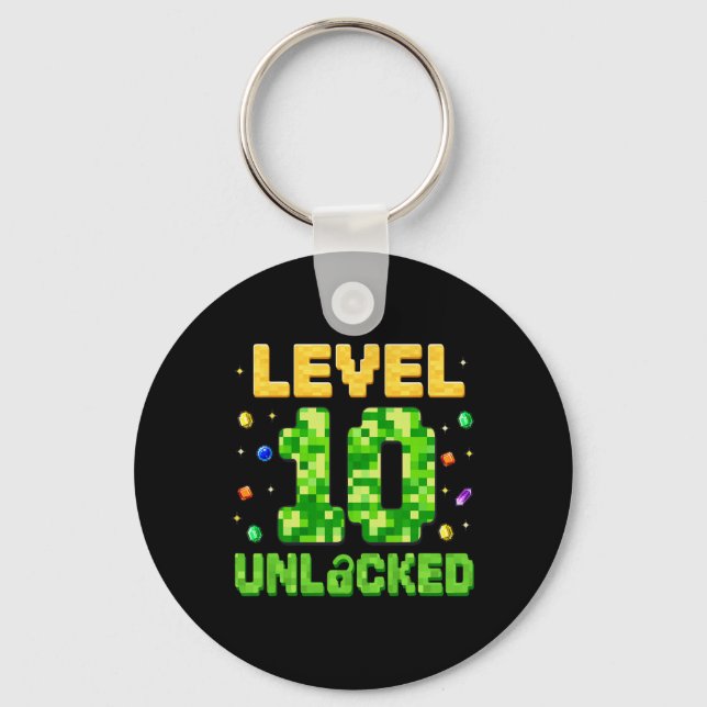 Funny Level 10 Unlocked 10th Birthday Gamer Pixel  Key Ring (Front)