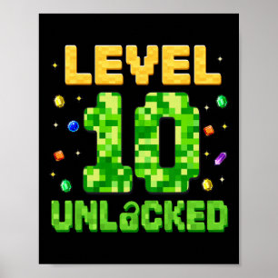 Funny Level 10 Unlocked 10th Birthday Gamer Pixel  Poster