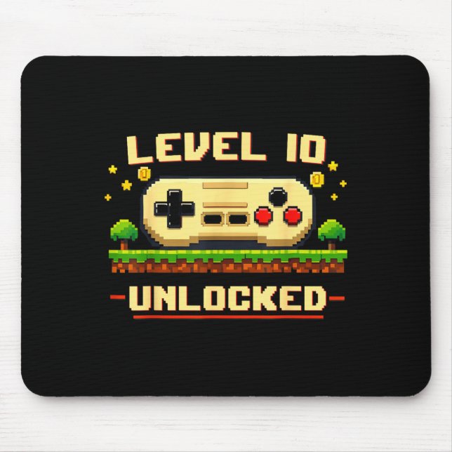 Funny level 10 unlocked video game 10th birthday mouse pad (Front)