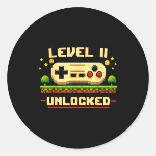 Funny level 11 unlocked video game 11th birthday classic round sticker