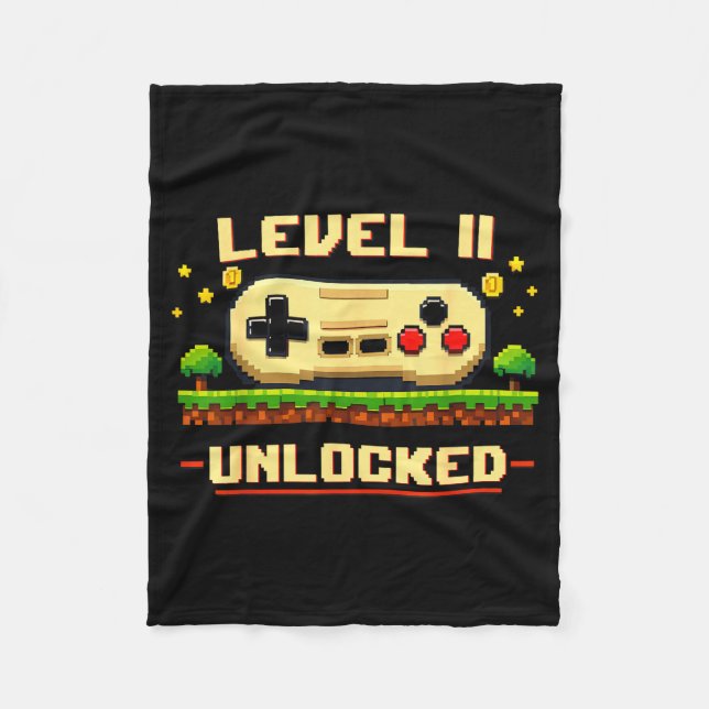 Funny level 11 unlocked video game 11th birthday fleece blanket (Front)