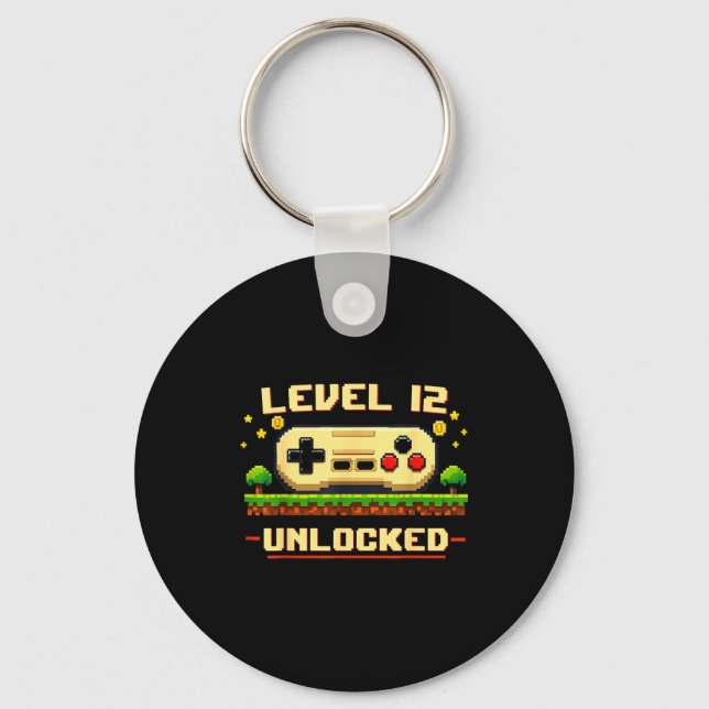 Funny level 12 unlocked video game 12th birthday key ring (Front)