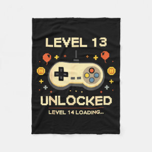 Funny level 13 unlocked gamer 13th birthday video fleece blanket