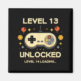 Funny level 13 unlocked gamer 13th birthday video magnet