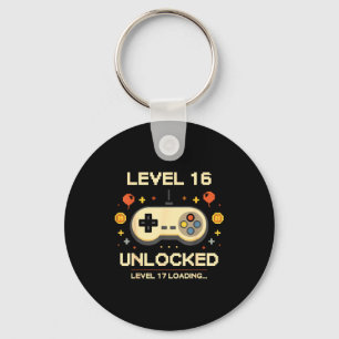 Funny level 16 unlocked gamer 16th birthday video key ring