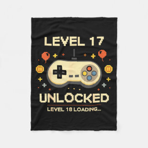 Funny level 17 unlocked gamer 17th birthday video fleece blanket