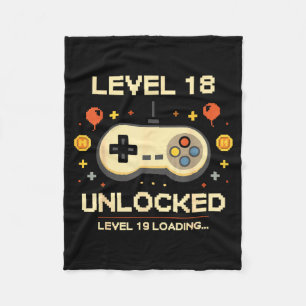 Funny level 18 unlocked gamer 18th birthday video fleece blanket