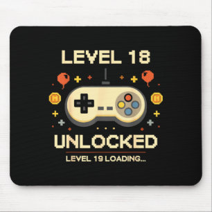 Funny level 18 unlocked gamer 18th birthday video mouse pad