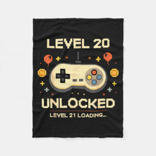 Funny level 20 unlocked gamer 20th birthday video fleece blanket