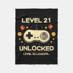 Funny level 21 unlocked gamer 21st birthday video fleece blanket