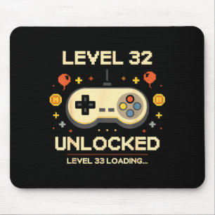 Funny level 32 unlocked gamer 32nd birthday video mouse pad