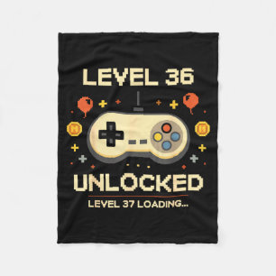 Funny level 36 unlocked gamer 36th birthday video fleece blanket