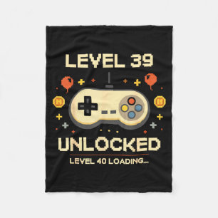 Funny level 39 unlocked gamer 39th birthday video fleece blanket