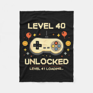 Funny level 40 unlocked gamer 40th birthday video fleece blanket