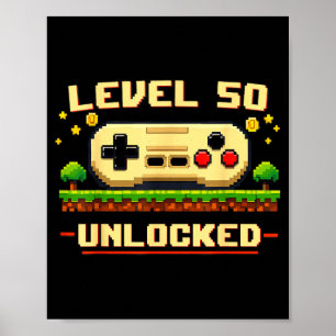 Funny level 50 unlocked video game 50th birthday poster